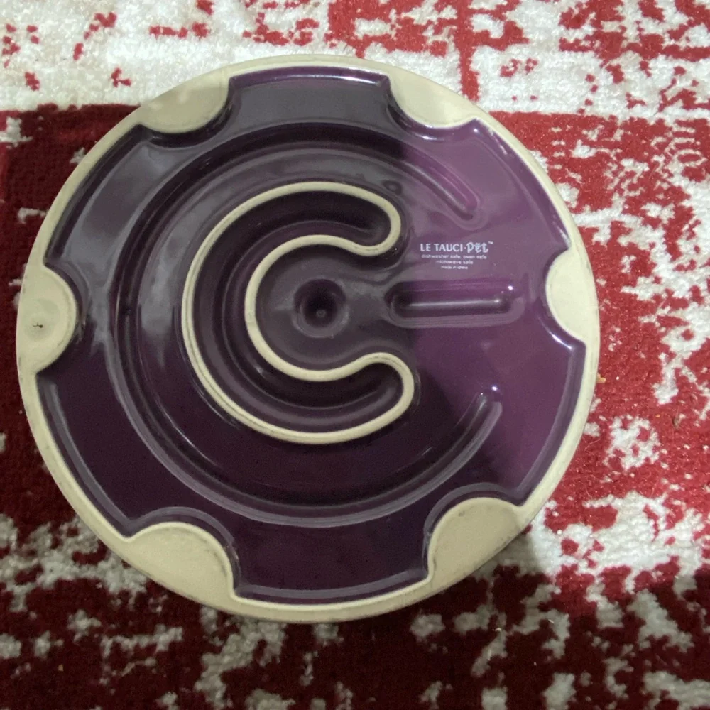 Le Tauci Pet, Plum Purple Maze Pet Bowl. Ceramic.